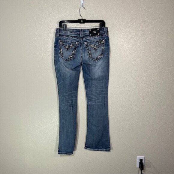 Miss Me Jeans Womens 29 Signature Boot Embellished Bling Denim Y2K eGirl - Picture 1 of 6